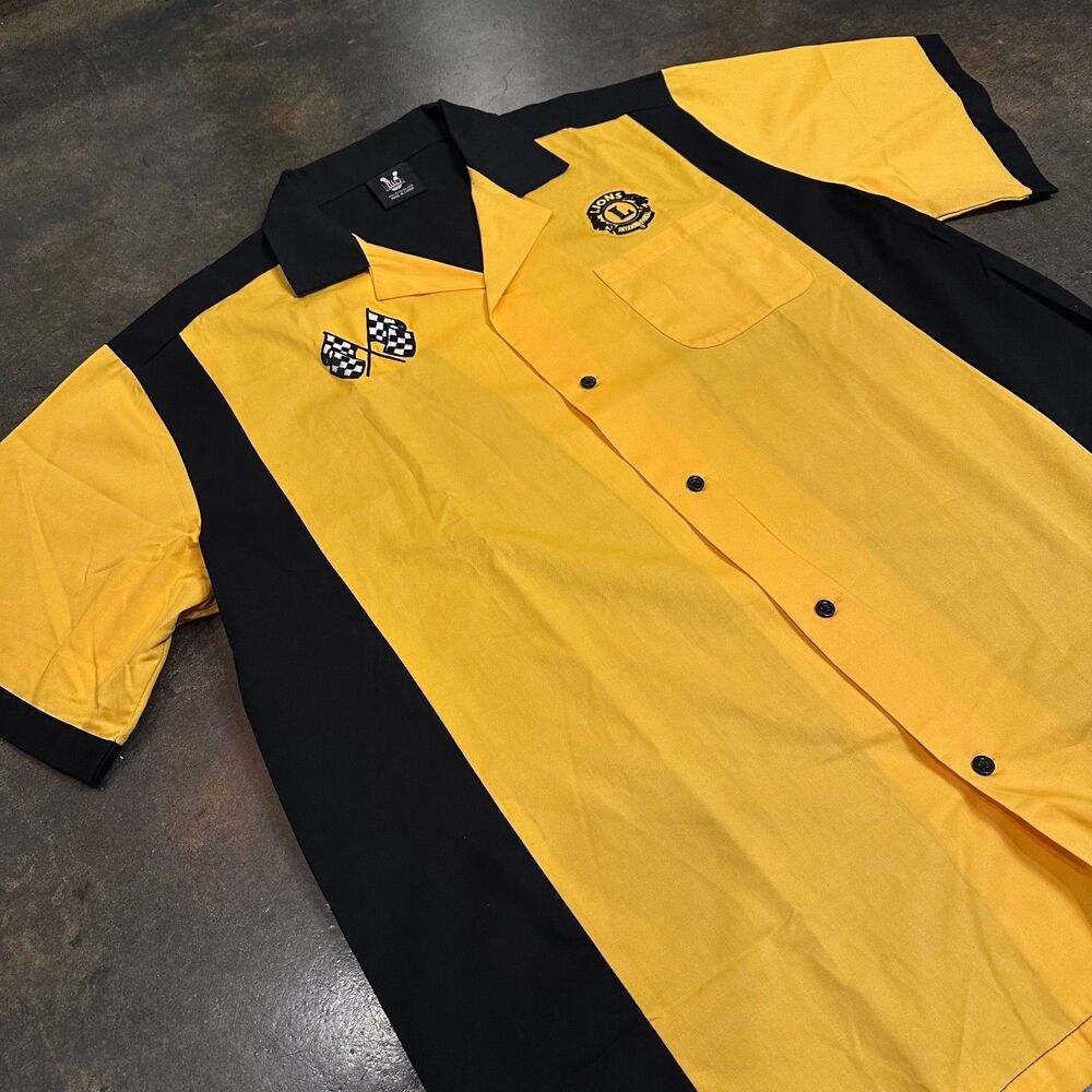 Hilton Bowling Shirt Large Indiana Lions Club Yellow Black Button Up Retro Style